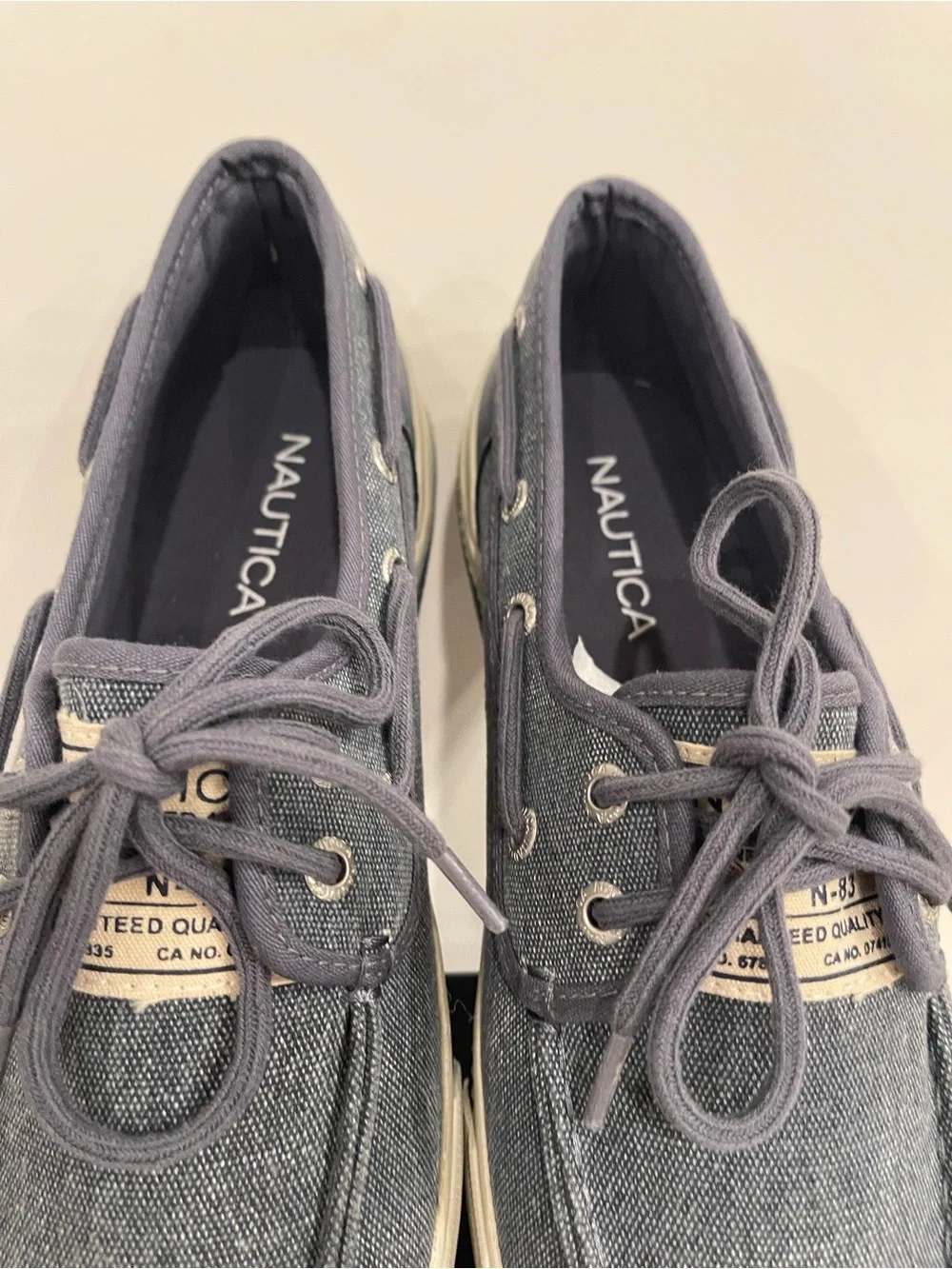 Nautica Men's Denim-Style Canvas Boat Shoes in Gray-Blue